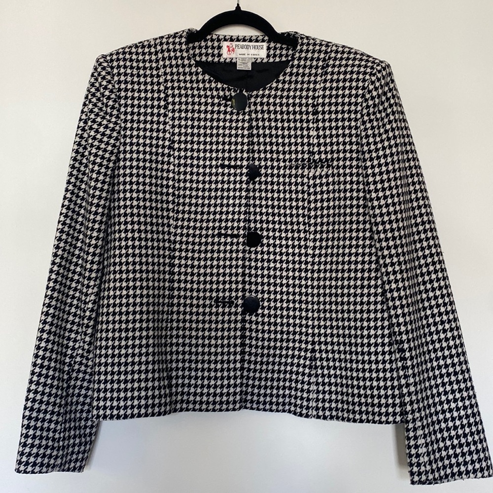 Houndstooth Wool Blend Blazer